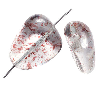 Glass Bead Stone Shape 24x19mm Strung Transparent Dyed With Speckles