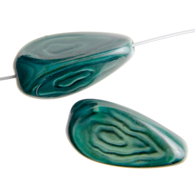 Glass Bead Triangle Drop 23x12mm Dark Green Silk