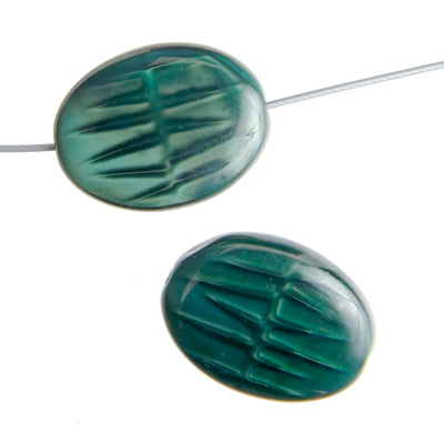 Glass Bead Oval 18x14mm Opaque Dark Green Silk