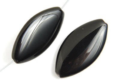 Glass Bead Navette 38x18mm Opaque Black 