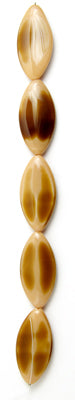 Glass Bead Navette 38x18mm Opaque Beige Brown Two-tone