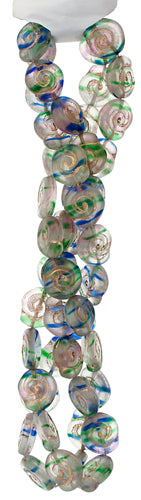Glass Bead Swirl 12x11mm Strung Crystal/Blue/Green/Purple/Gold