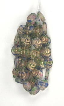 Glass Bead Swirl 12x11mm Strung Crystal/Blue/Green/Purple/Gold