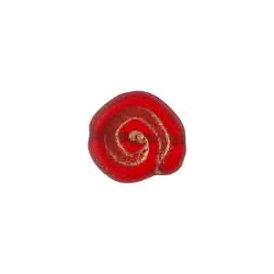 Glass Bead Swirl Transparent Dark Red Matte/Gold Painted Strung 12x11mm