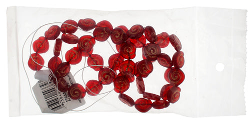 Glass Bead Swirl Transparent Dark Red Matte/Gold Painted Strung 12x11mm