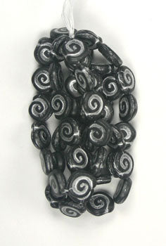 Glass Bead Swirl Black Matte Silver Painted Strung 12x11mm