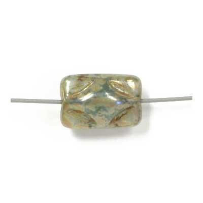 Glass Bead Rectangle 12x8mm Blue/Teal/Grey Strung