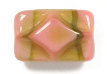 Glass Bead Rectangle 12x8mm Rose/Olive Stripe Strung