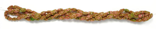 Glass Bead Rectangle 12x8mm Rose/Olive Stripe Strung