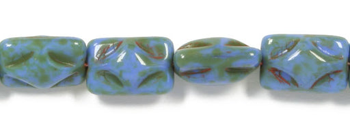 Glass Bead Rectangle 12x8mm Blue Marble Strung