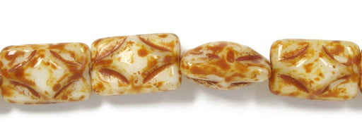 Glass Bead Rectangle 12x8mm Beige Marble Strung