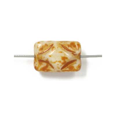 Glass Bead Rectangle 12x8mm Beige Marble Strung