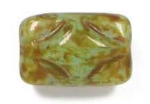 Glass Bead Rectangle 12x8mm Green Marble Strung