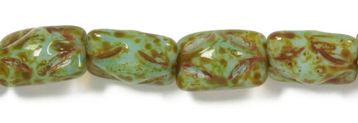 Glass Bead Rectangle 12x8mm Green Marble Strung