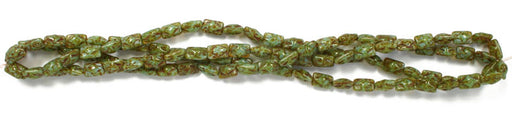 Glass Bead Rectangle 12x8mm Green Marble Strung