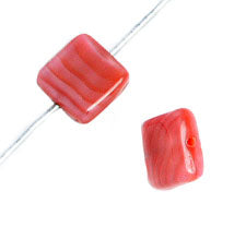 Glass Bead Squares 9mm Strung Rose Striped