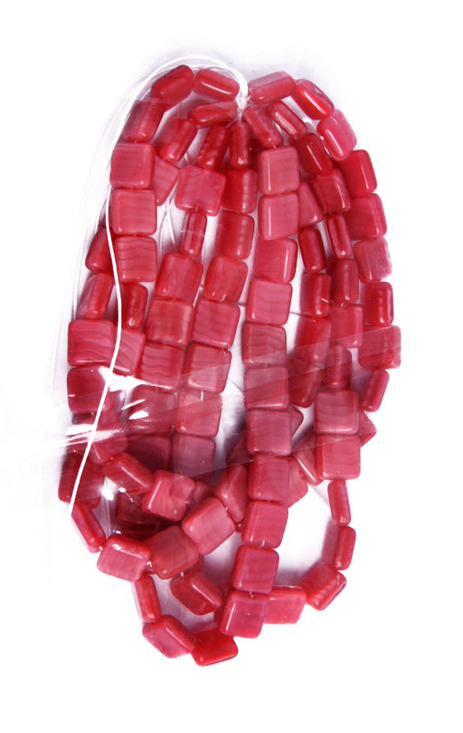 Glass Bead Squares 9mm Strung Rose Striped