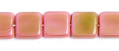 Glass Bead Squares 9mm Strung Rose/Olive Striped