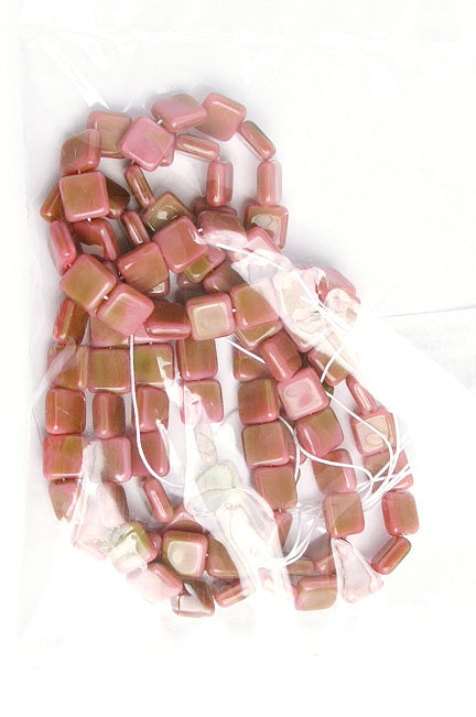 Glass Bead Squares 9mm Strung Rose/Olive Striped