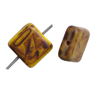 Glass Bead Squares 8mm Strung Opaque Yellow Marble Matte