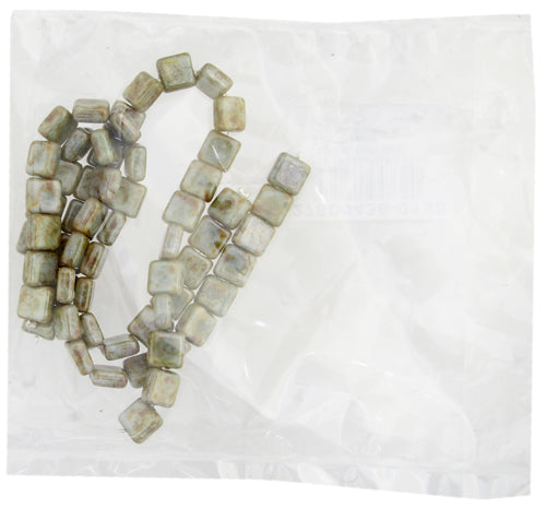 Glass Bead Squares 8mm Strung Light Green Brown Marble