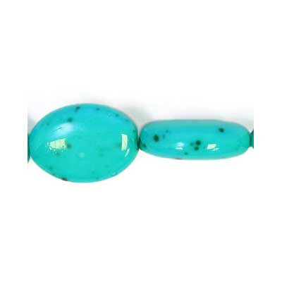 Glass Bead 12x9mm Flat Oval Turquoise Matrix Strung