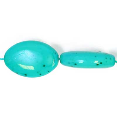 Glass Bead 16x11mm Flat Oval Turquoise Matrix Strung