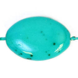 Glass Bead 16x11mm Flat Oval Turquoise Matrix Strung