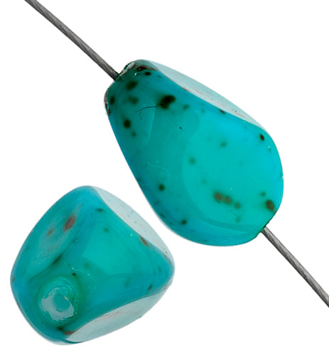 Glass Bead 13x9mm Twisted Pear Shape Turquoise Matrix Strung