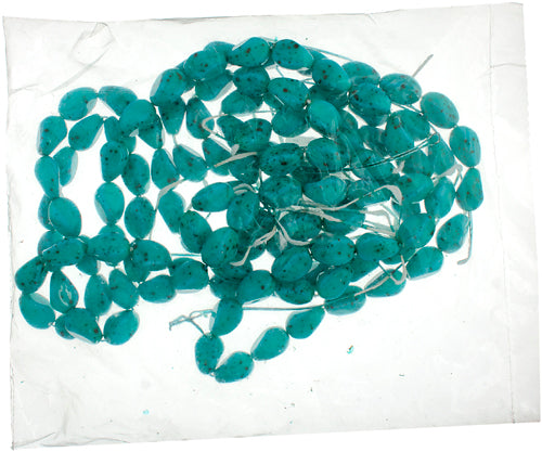 Glass Bead 13x9mm Twisted Pear Shape Turquoise Matrix Strung