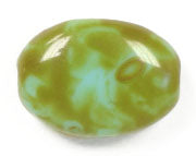 Glass Bead 12x9mm Flat Oval Blue/Green Marble Strung