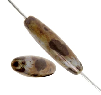 Glass Bead 22x6mm Long Oval Brown Marble Opaque