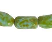 Glass Bead 9x6mm Twisted Rectangular Blue/Green Marble Strung