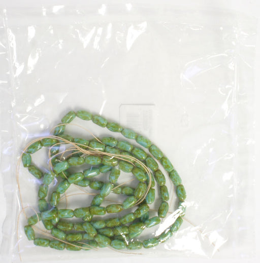 Glass Bead 9x6mm Twisted Rectangular Blue/Green Marble Strung
