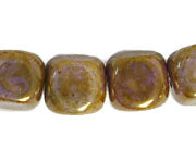 Glass Bead 7x8mm Cube Brown Marble Strung