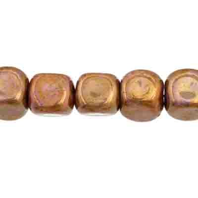 Glass Bead 7x8mm Cube Brown Marble Strung