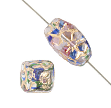 Glass Floral Oval Bead 15x12mm with Gold Details