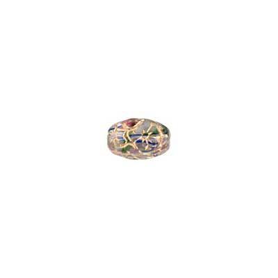 Glass Floral Oval Bead 15x12mm with Gold Details