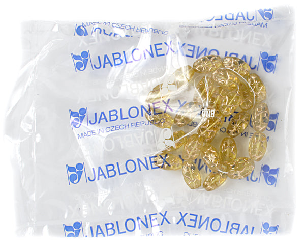 Glass Floral Oval Bead 15x12mm with Gold Details