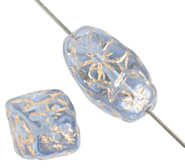 Glass Floral Oval Bead 15x12mm with Gold Details