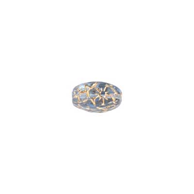 Glass Floral Oval Bead 15x12mm with Gold Details
