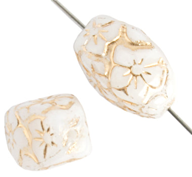 Glass Floral Oval Bead 15x12mm with Gold Details