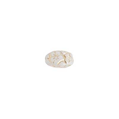 Glass Floral Oval Bead 15x12mm with Gold Details