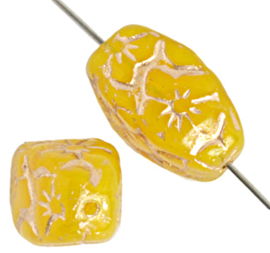 Glass Floral Oval Bead 15x12mm with Gold Details