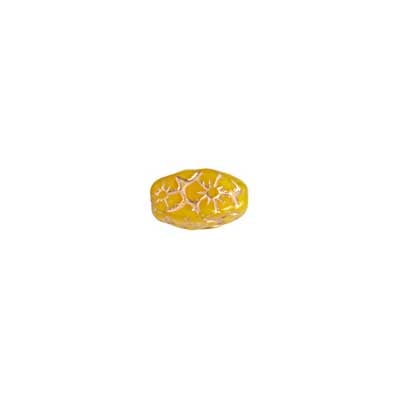 Glass Floral Oval Bead 15x12mm with Gold Details