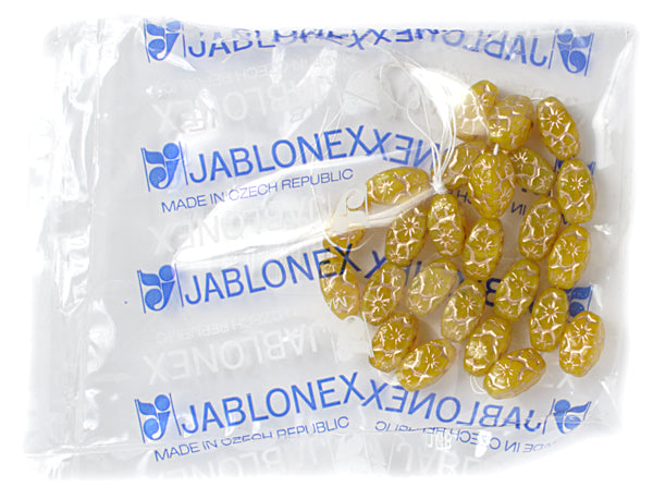 Glass Floral Oval Bead 15x12mm with Gold Details