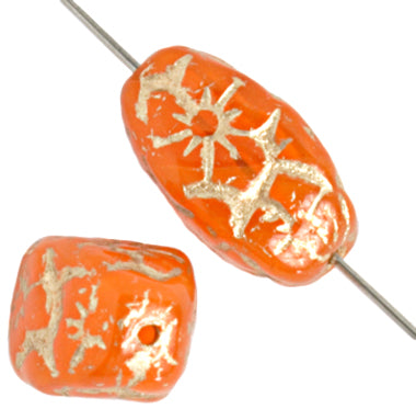 Glass Floral Oval Bead 15x12mm with Gold Details