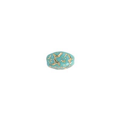 Glass Floral Oval Bead 15x12mm with Gold Details