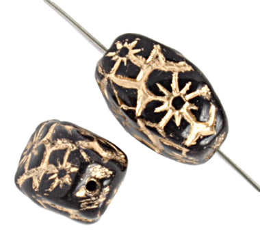 Glass Floral Oval Bead 15x12mm with Gold Details