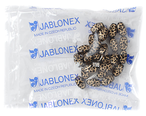 Glass Floral Oval Bead 15x12mm with Gold Details